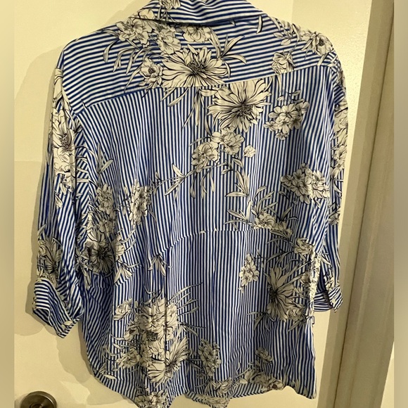 *Zara* blue & white striped floral blouse - Picture 2 of 2